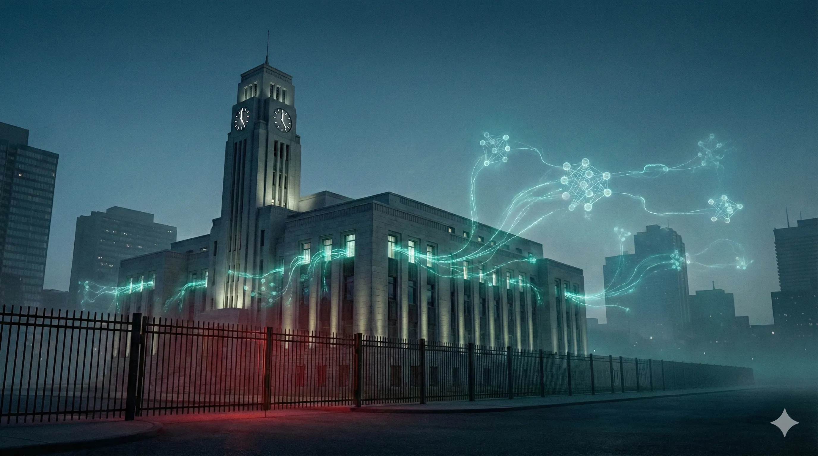 Silhouette of Canadian City Hall with digital shadow effects